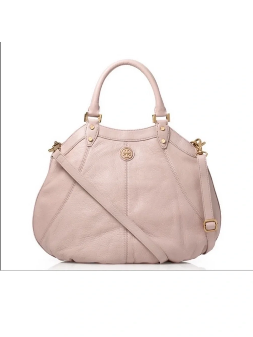 Tory Burch Dakota Hobo Slouchy Bag Shell Pink Gold Hardware Pebbled Leather